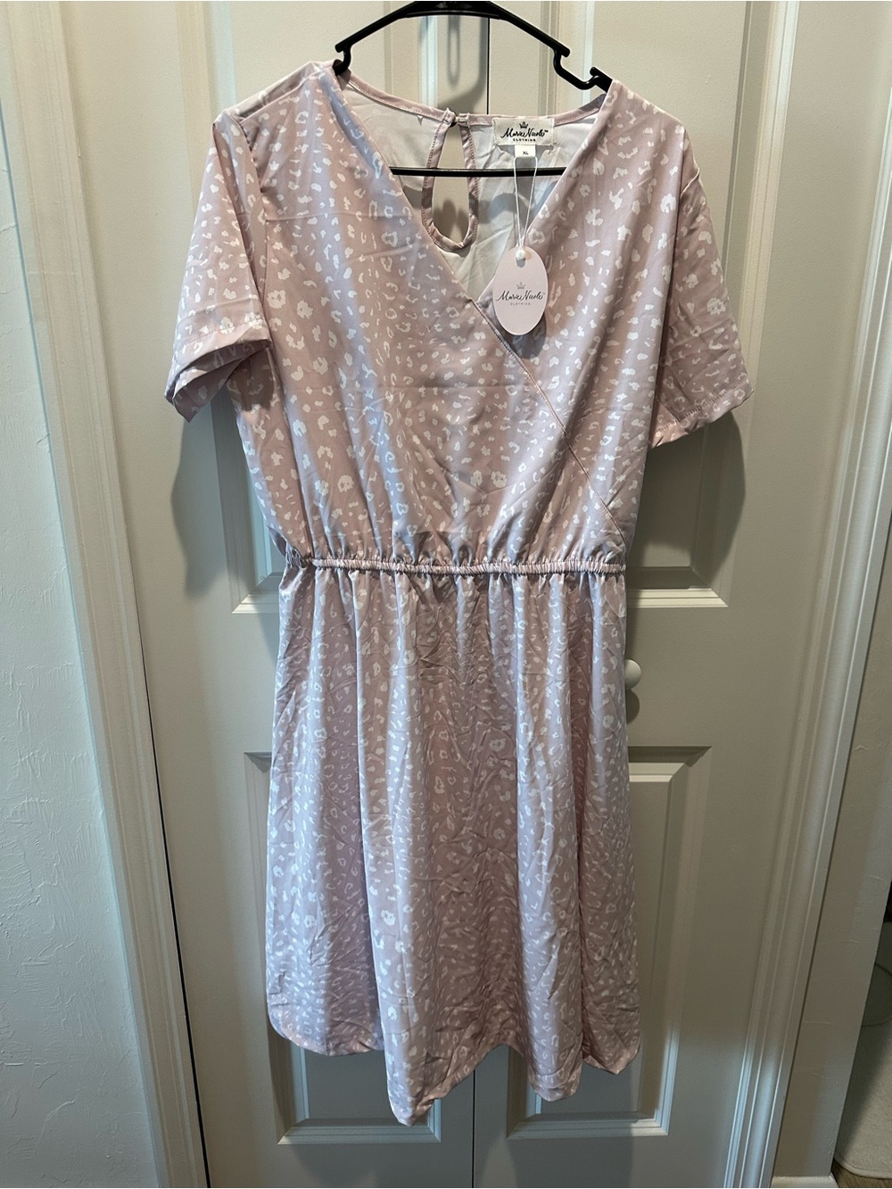 Marie Nicole Light Lavender Printed V-Neck Elastic-Waist Casual Dress XL